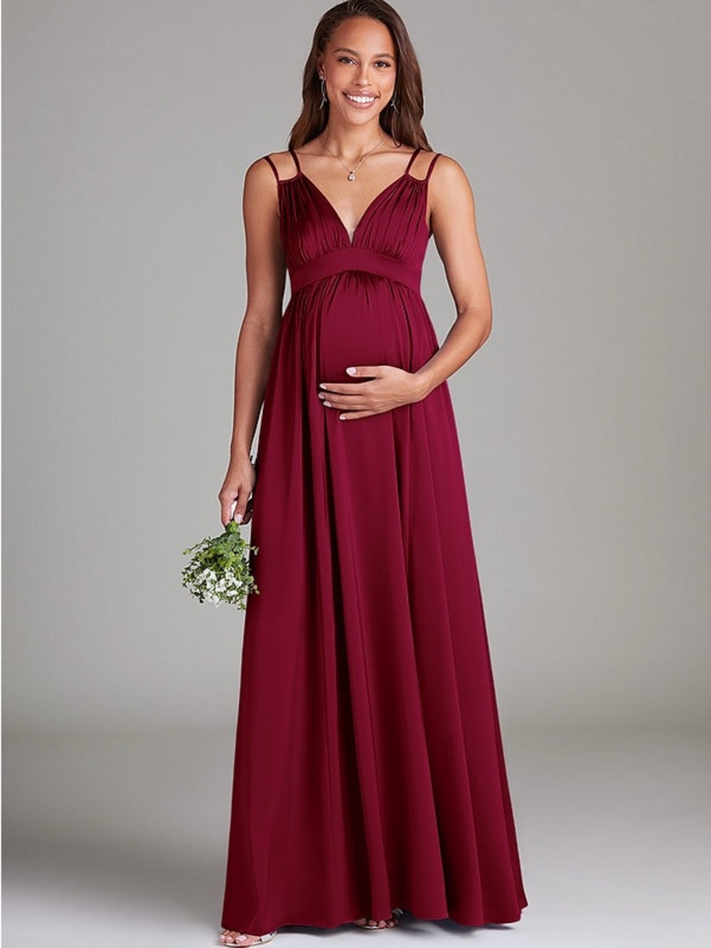 Azazie Burgundy Maternity Bridesmaid Maxi Dress with Adjustable Double Straps
